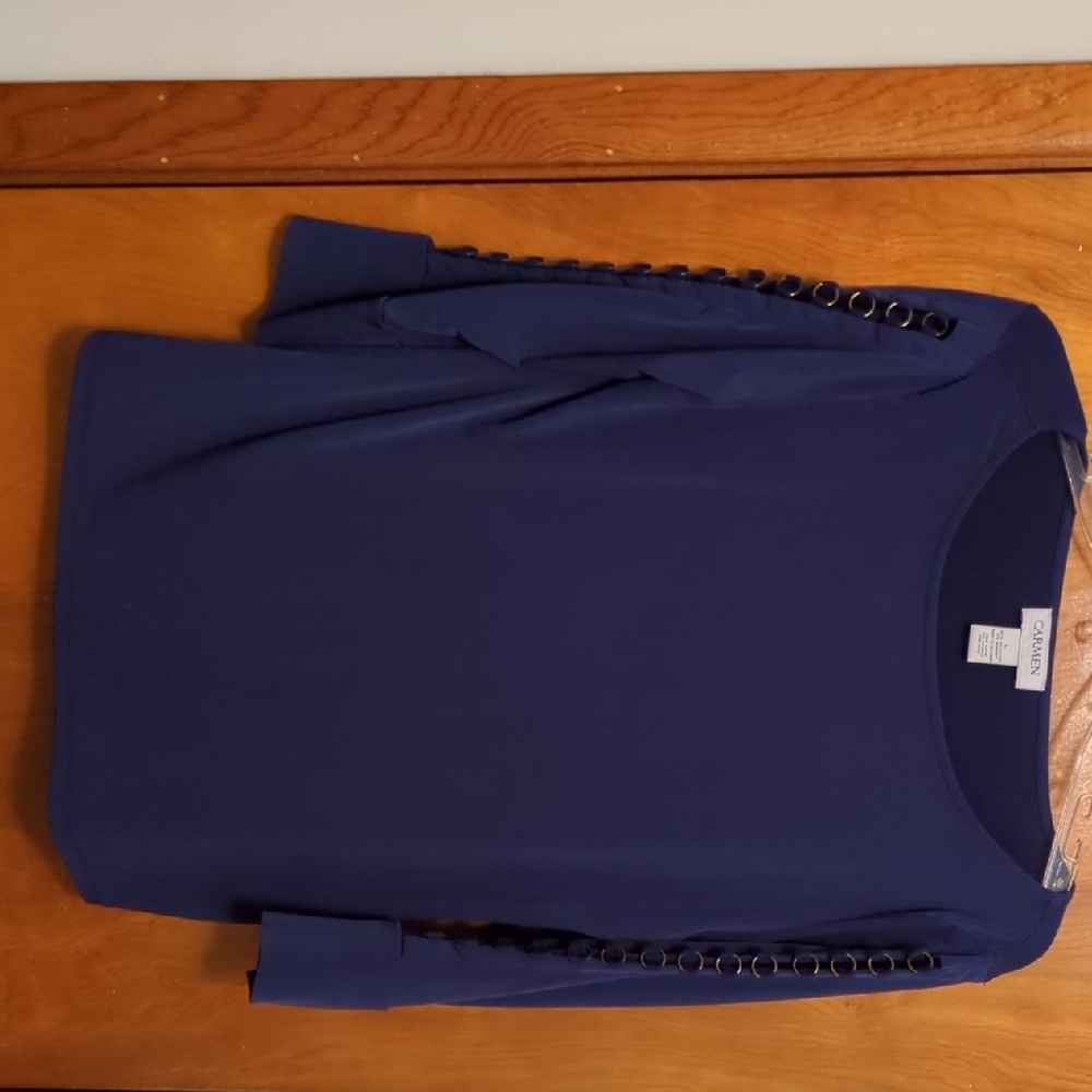 Carmen Navy Long-Sleeve Top with Grommet Sleeve Detail -Size L
